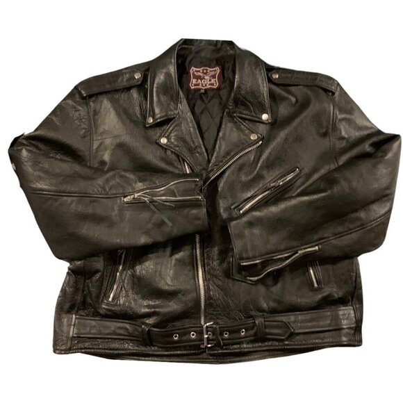 Eagle Leather Black Motorcycle Biker Jacket Coat Mens Size 56 Vintage Unisex - Picture 2 of 9